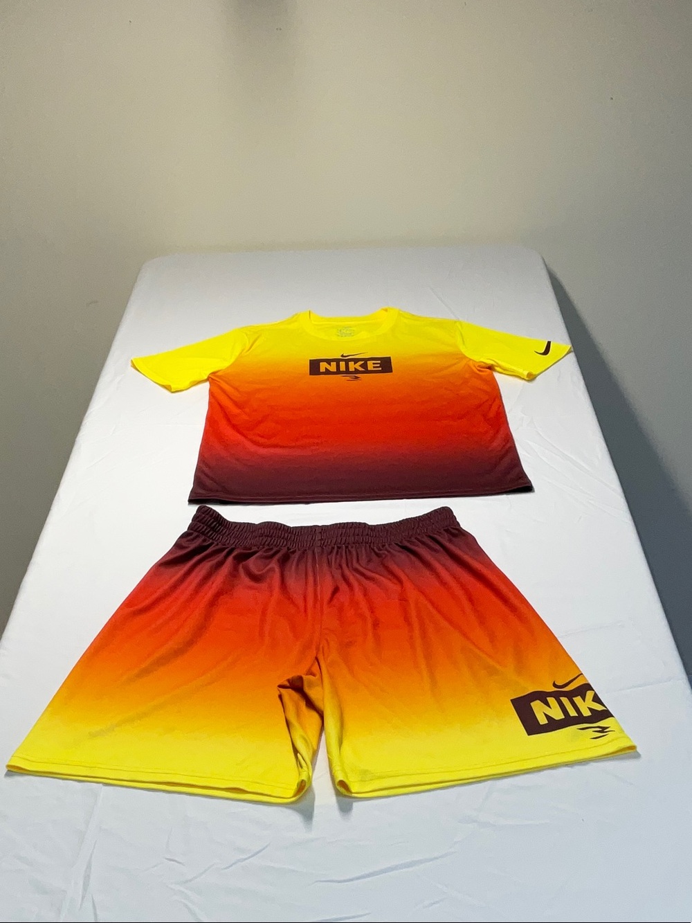 Nike Kids Yellow to Red Gradient Athletic Shirt & Shorts Set